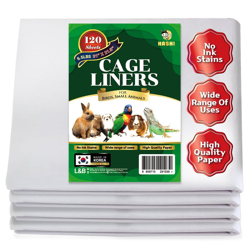 HA SHI 120 Sheets Bird Cage Liners, 31 x 21.5 Inches Pre-Cut Ink-Free Unprinted Newsprint Paper for Parrots and Small Animals
