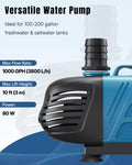 Uniclife 1000 GPH Submersible Water Pump, 80 W Aquarium Pump