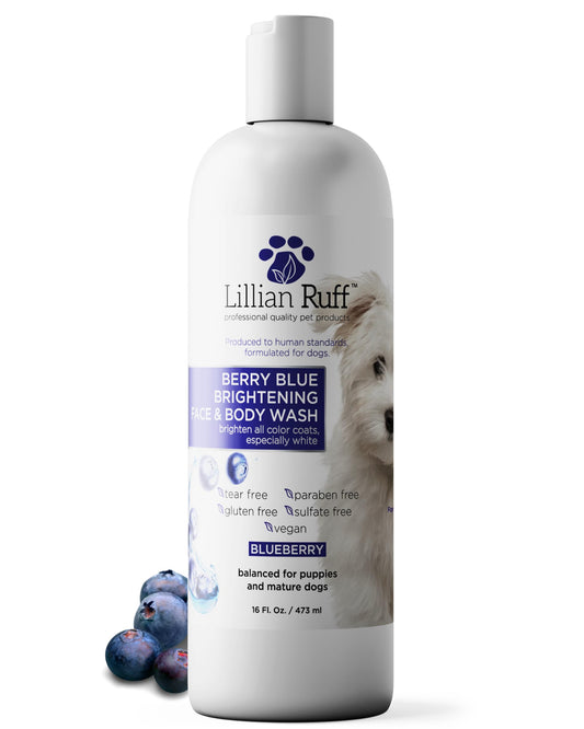 Lillian Ruff PRO Formula Berry Blue Brightening Pet Shampoo - Ultra-Hydrating Professional Whitening Dog Shampoo, Vivid Show-Quality Coat Enhancer, Tear Stain & Odor Eliminator With ProVitamin B5 16oz