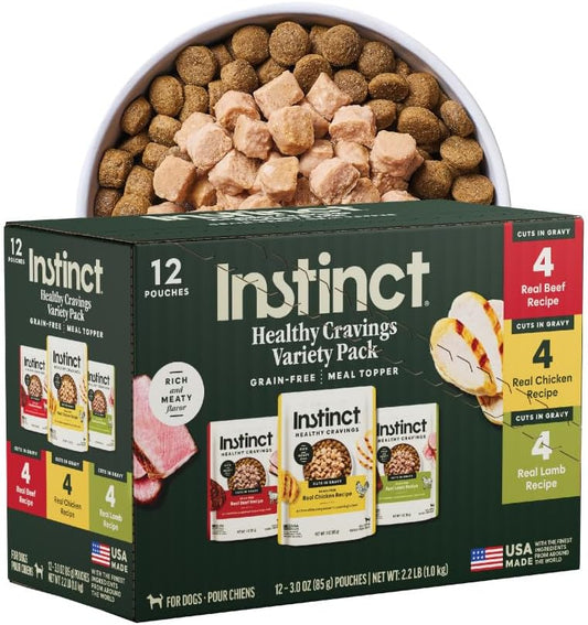 Instinct Healthy Cravings Grain Free Recipe Variety Pack Natural Wet Dog Food Topper by Nature's Variety, 3 oz. Pouches (Pack of 12)