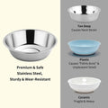 Tifanso 6PCS Stainless Steel Cat Bowls Dishes, 5.6” Metal Shallow Wide Whisker Friendly Cat Food Water Feeding Bowl, Kitten Plates, Basic Indoor Pet Food Tray, Dishwasher Safe