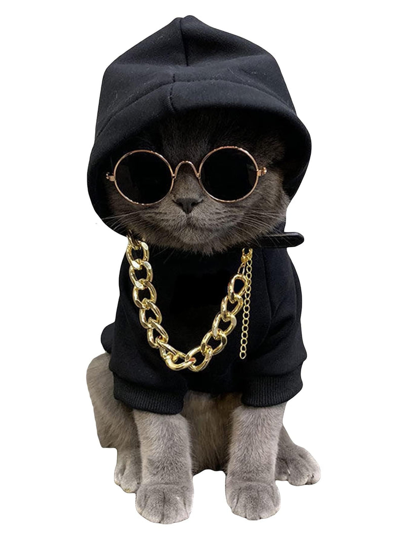 QWINEE 3Pcs Dog Hoodie Cat Apparel Dog Custume Set with Necklace and Sunglasses Pet Clothes for Puppy Small Medium Dogs Cats Multicolor S