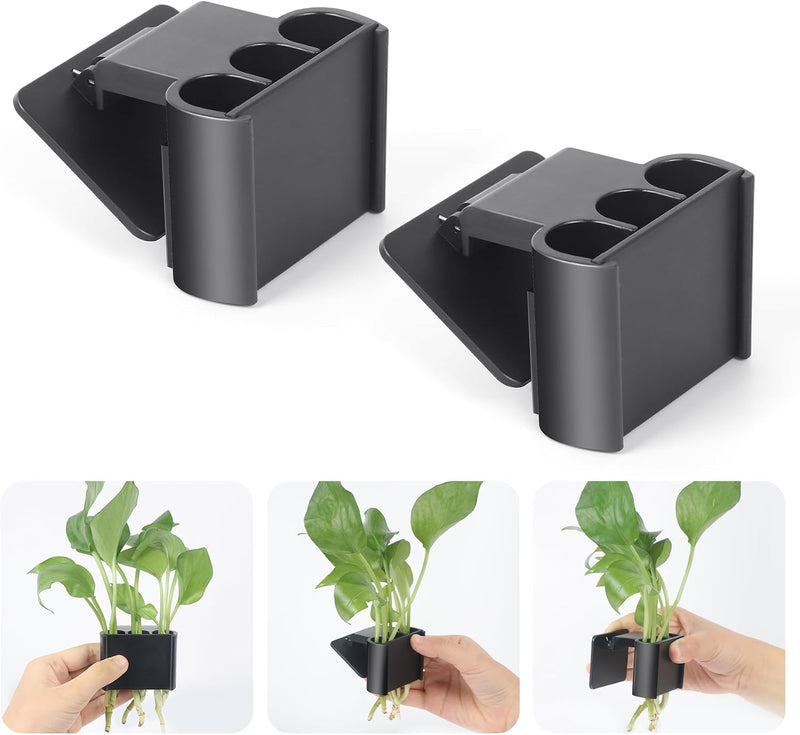 3 Holes Upgraded Aquatic Plant Cup Aquarium Plant Holder for Tank,Aquascape Accessories Decorations- Black 2 Pcs