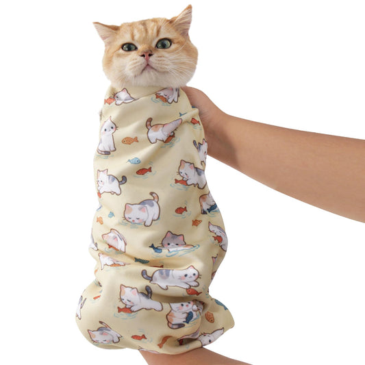 Dvxoc 29.5" Cat Grooming Wrap,cat wrap for Cutting Nails,Self-Adhesive cat Swaddle wrap cat Restraint cat wrap Blanket for Medicine, Nail Clipping, Teeth Brushing,Yellow Kitten(Within 16lbs)