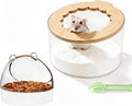 Marchu Hamster Sand Bath & Food Bowl Set, Multipurpose Small Pet Feeding Station with Transparent Anti-Spill Sandbox & N