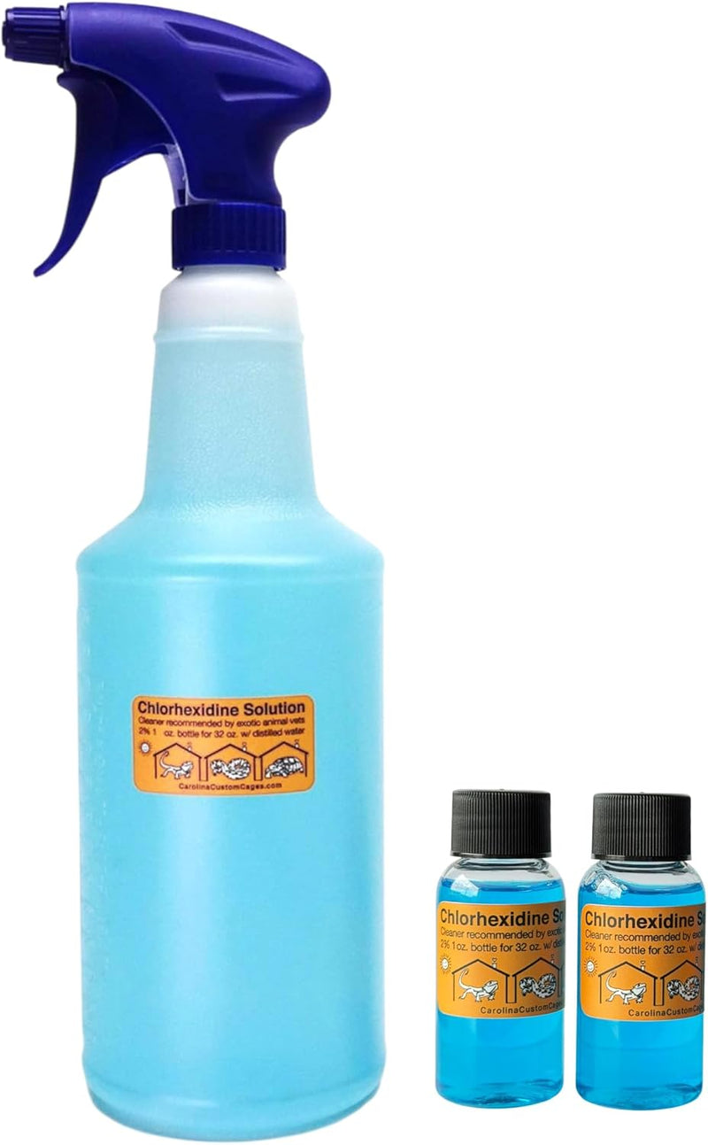 Chlorhexidine Solution 2% Spray Kit, Reptile Disinfectant Cleaning Solution, 32 oz Sprayer with Refills, Chlorhexidine S