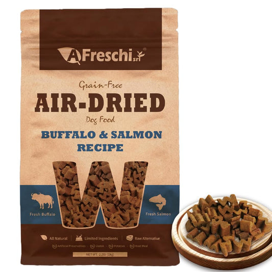 A Freschi srl Air-Dried Dog Food – Real Buffalo & Salmon Recipe - All Natural, High Protein, Grain Free, Limited Ingredient w/W-Shaped Pieces (2.2 lb)