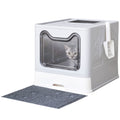 Medario Cat Litter Box with Litter Mat and Scoop, Large Covered Litter Box with Lid, Enclosed Kitty Box, Front Entry Top Exit, Odor Control, Easy to Clean (Grey)