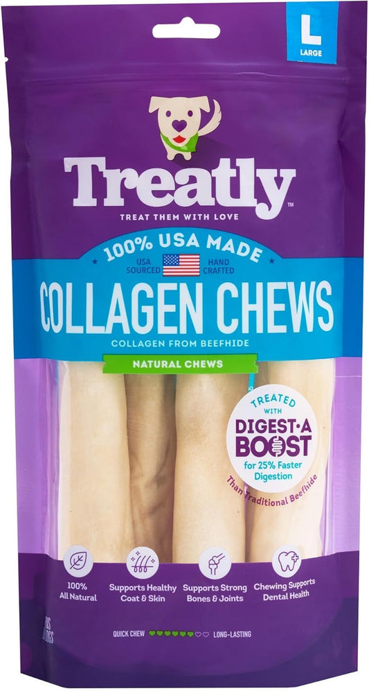 Treatly USA Collagen Rolls 9-10" Dog Chew Treats - Natural Flavor, 4 Count/1 Pack