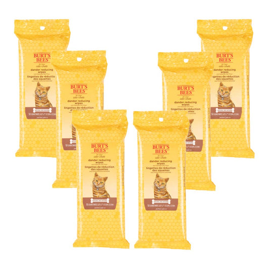 Burt's Bees for Pets For Cats Natural Dander Reducing Wipes | Kitten and Cat Wipes For Grooming, | 50 Count Cat Wipes for Dander Control - 6 Pack (300 Wipes Total)