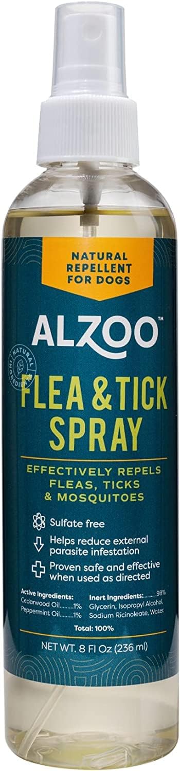 ALZOO Natural Flea and Tick Repellent Spray for Dogs, Effectively Repels Fleas, Ticks & Mosquitos, Plant-Based Active In