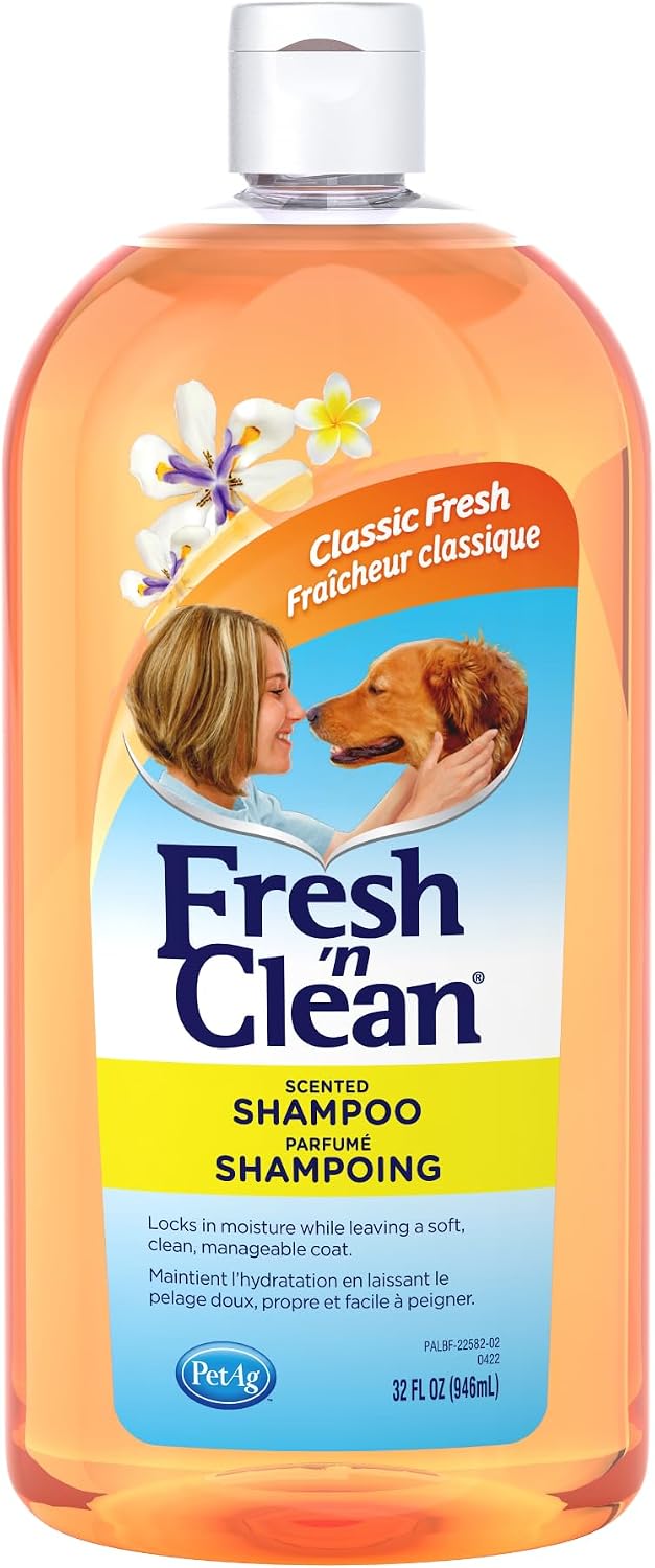 PetAg Fresh ’n Clean Scented Shampoo, Classic Fresh Scent - 32 oz - Moisturizes with Vitamin E & Aloe Vera - Strengthens