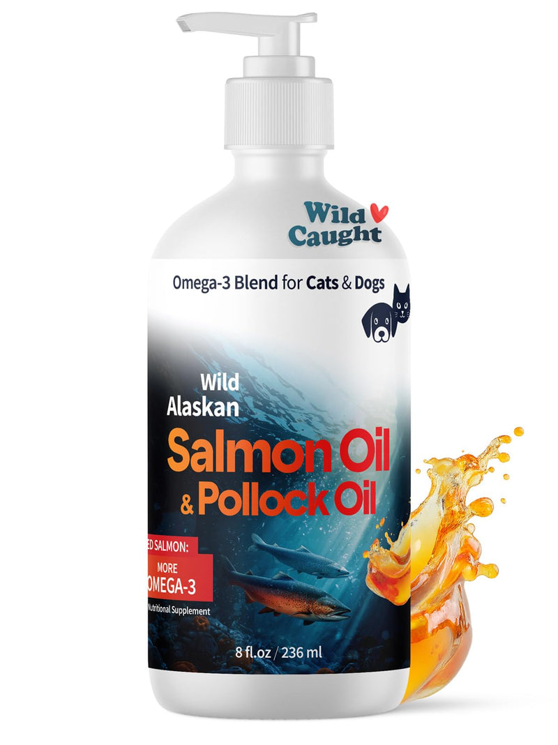 Medsmehappy Wild Alaskan Omega 3 Salmon Oil for Dogs - Fish Oil for Dogs Natural Liquid - Must-Have Cat & Dog Essentials for Health - Cat and Dog Supplies Supports Skin & Coat - 8 Fl. Oz