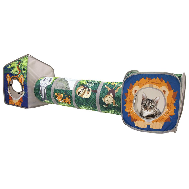 Kitty City Safari Jungle Cat Play Set, Collapsible Pop-Up Cat Toys Combo with Cube, Tunnel & Hideout, Interactive Indoor Cat Playhouse for Exercise, Hiding & Lounging