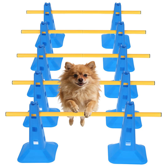 AIHSUMC Dog Agility Hurdle Cone Set, Dog Agility Course Backyard Set with Height Adjustable Crossbar for Rehabilitation & Beginners, Dog Agility Equipment for Obstacle Courses,4 Height Levels (10 Pack