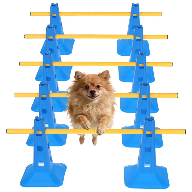 AIHSUMC Dog Agility Hurdle Cone Set, Dog Agility Course Backyard Set with Height Adjustable Crossbar for Rehabilitation & Beginners, Dog Agility Equipment for Obstacle Courses,4 Height Levels (10 Pack