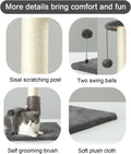 PEEKAB 32" Tall Cat Scratching Post Sisal Scratch Posts,with Hanging Ball and Self-Massage Brush Vertical Scratcher for Indoor Cats and Kittens Gray 32inches