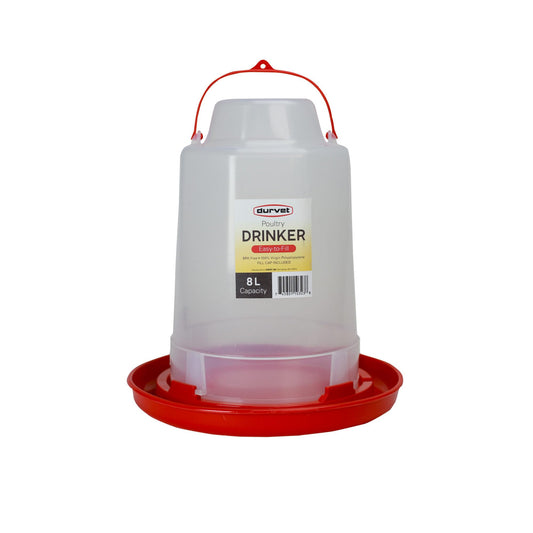 Durvet, 8L Poultry Drinker with Fill Cap, Large Poultry Waterer for Chickens, Ducks, Turkey, Quail, and More