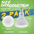 LUCKY HERP Heat Lamp Bulbs - 150W Reptile Heat Lamp 2 Pack, Daylight Basking Heat Lamp Bulbs for Reptile, UVA Heat Light