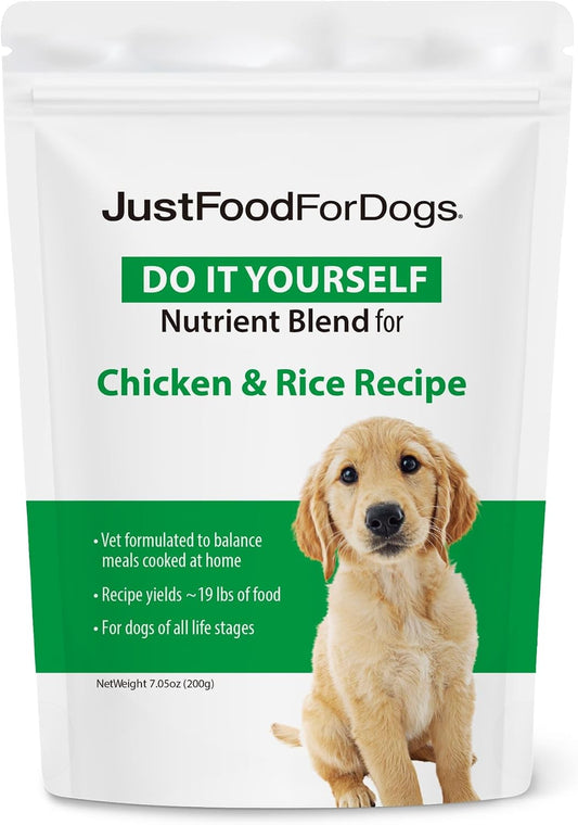Just Food for Dogs Nutrient Blend, Vitamins and Supplements for Homemade Dog Food, Chicken and Rice, DIY Fresh Pet Meals and Toppers, Human Grade Quality, Dog Vitamins & Multivitamin Additive, 4.55oz