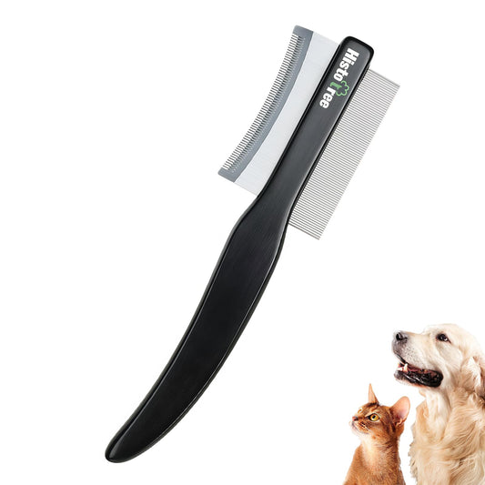 Histotree 2-in-1 Dog Dematting&Deshedding Comb with Wooden Handle Double-Sided Fine Tooth Metal Flea Comb Pet Grooming Tool for Dogs and Cats Remove Loose Hair Tangles Dirt Fleas