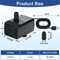 DaToo 3w Aquarium Submersible Water Pump DC 3.5-9 V USB Mini Fountain Pump with 2 Nozzles for Fish Tank Bird Bath Ponds 