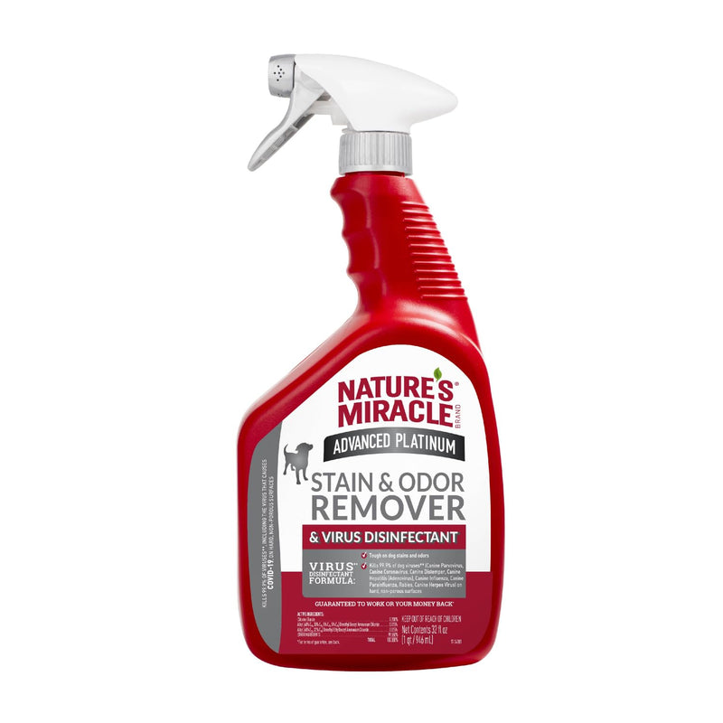 Nature’s Miracle Advanced Platinum Stain and Odor Remover and Virus Disinfectant, 32 Ounces, Disinfects and Cleans