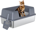 Vivifying XL Stainless Steel Cat Litter Box, High Sided Open Top, Gray