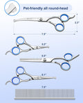 Fiurfiy 6-in-1 Dog Grooming Scissors - Professional Stainless Steel Hair Cutting Kit with Safety Rounded Tips, Ergonomic Soft-Grip Handles for Small & Large Dogs, Cats