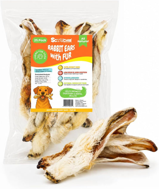 Scoochie Pet Rabbit Ears, Single-Ingredient Rabbit Treats, 25 Pack