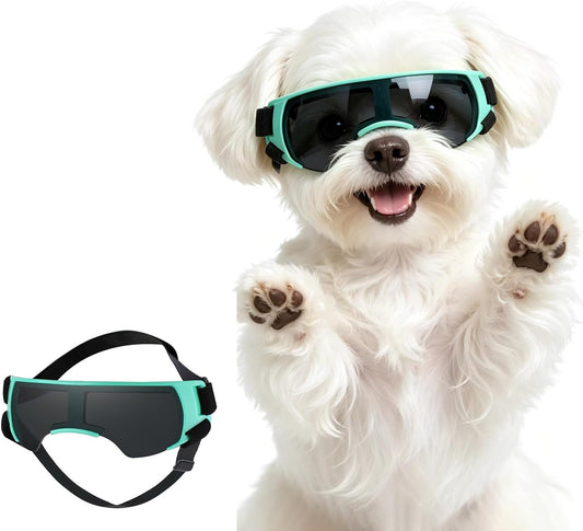 ENJOYING Dog Sunglasses Small Breed, Anti-UV Puppy Goggles for Small Dogs, Windproof Outdoor Dog Eye Protection for Driving Biking, Adjustable Head & Chin Straps, Cute Blue