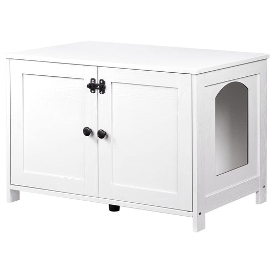 HOOBRO Litter Box Enclosure, Cat Litter Box Furniture with Removable Divider, Large Hidden Litter Box Furniture, Wooden Cat House, End Side Table, 31" L x 17.5" W x 19.7" H, White WT03MW01G2