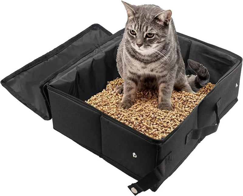 Portable Cat Travel Litter Box with Zipped Lid, Foldable Travel Litter Box, No Leakage, No Smell, Waterproof, Easy to Ca