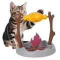 Cat Slow Feeder, Interactive Cat Puzzle Toy Treat Dispenser - BBQ Campfire Grill Design, Adjustable Rotating Roast Fish Flame Mental Stimulation Food Dispensing Toy for Indoor Cats Kittens