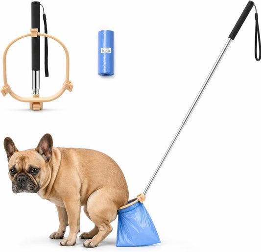 Pooper Scooper for Dogs, Hands-Free Pet Waste Pickup Tool, Foldable 8 Inch Design with 32 Inch Extendable Handle, Stainl