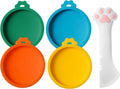 Joyinjojo Cat Food Can Lids with Cat Food Spoon, 4 Pack Small Silicone Pet Food Can Covers Lids for Cat Food Cans 3 oz, 