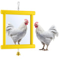 Sadnyy Chicken Mirror Toys Extra Large 10.6 x 10 Inch Big Hanging Swing Mirror with Bell Wooden Pecking Toy for Hens Birds Parrots Coop Roosters (1pcs, Square, Yellow)