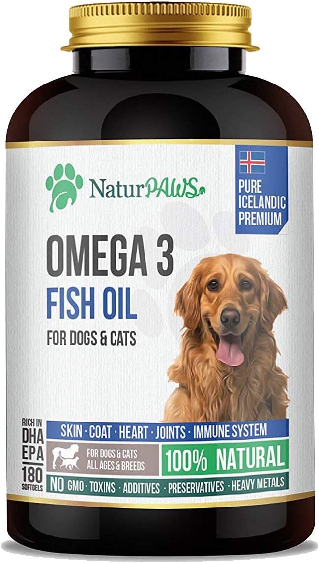 Omega 3 Fish Oil for Dogs and Cats — 1000mg Fish Oil Softgels — 280mg Omega-3s, DHA + EPA — Supports Skin & Coat — 180 S