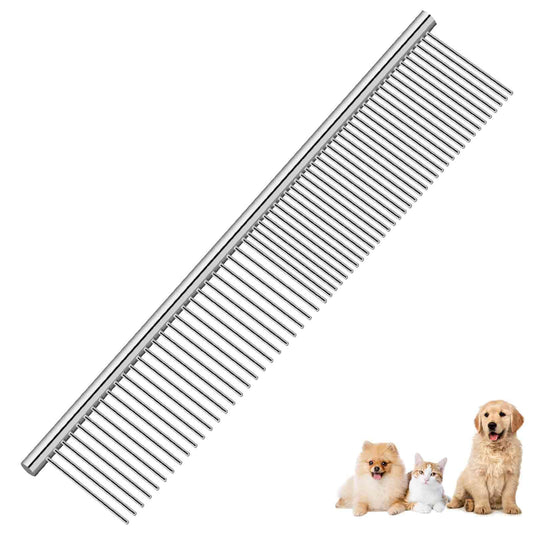 BRILLIRARE Dog Grooming Comb Pet, Stainless Steel Cat Combs with Rounded Teeth, Professional Metal Tear Stain Remover, Dematting Tool for Small, Medium & Large Pets-7.5in