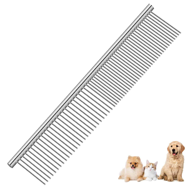 BRILLIRARE Dog Grooming Comb Pet, Stainless Steel Cat Combs with Rounded Teeth, Professional Metal Tear Stain Remover, Dematting Tool for Small, Medium & Large Pets-7.5in