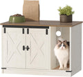 Hzuaneri Cat Litter Box Enclosure, Hidden Litter Box Cabinet Furniture with Bell, Indoor Cats House, Farmhouse Style, 31.5 x 19.7 x 20.9Inches, for Hallway, Bedroom, Rustic Brown and White CB82414X