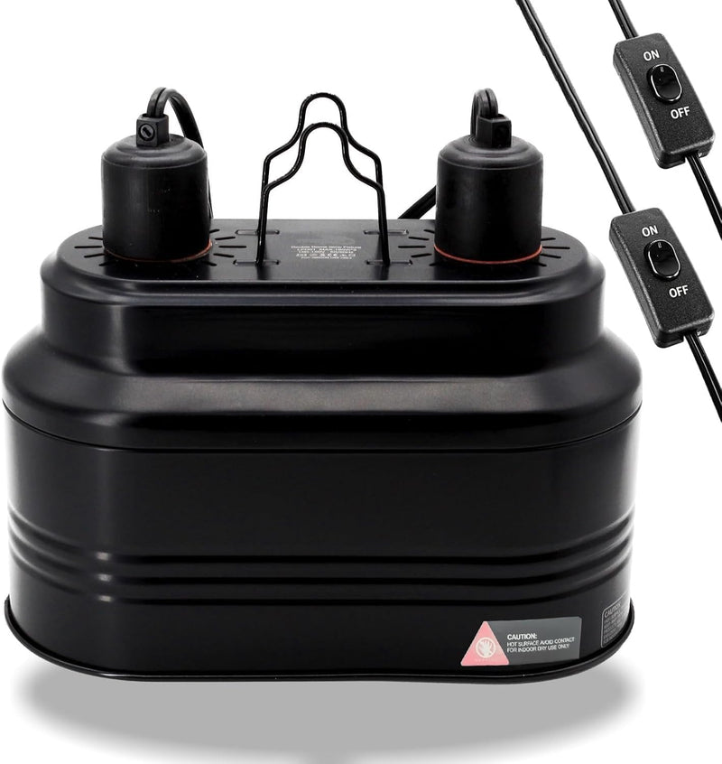 MECESOR Dual Reptile Lamp Fixture with Independent Switches, UVB & Basking Bulb Holder for Glass Terrarium Habitat - Rep