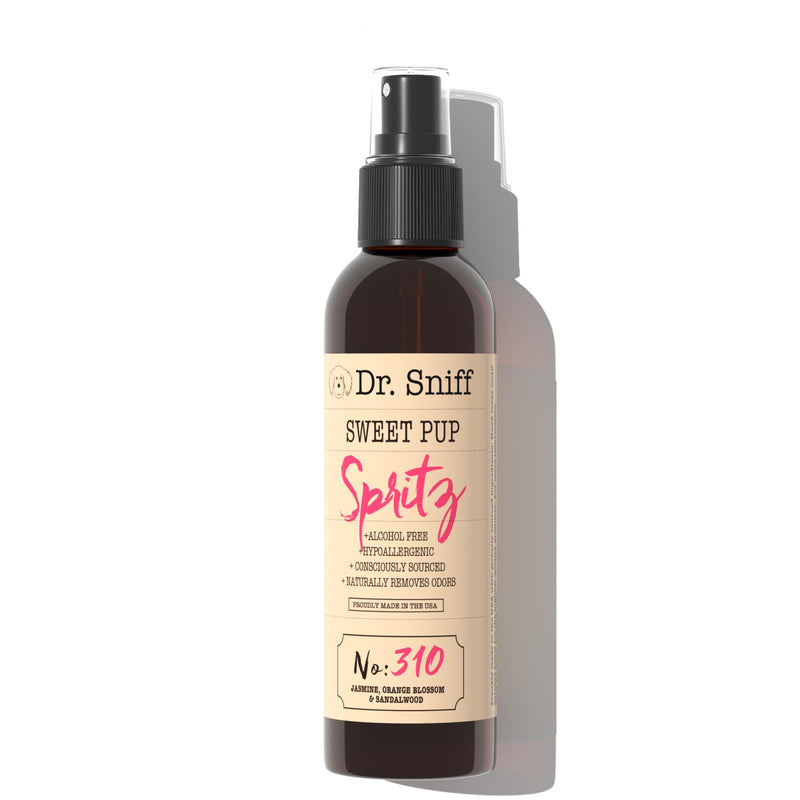 Dr. Sniff Pet Freshening Spray, Deodorizes Coat for Long Lasting Freshness, Alcohol-Free Cologne Spray, Grooming Fragrance Safe for Sensitive Skin, Jasmine, Orange blossom & Sandalwood Sent, 4 oz.