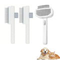 MoeSoce 3 in 1 Self Cleaning Pet Grooming Kit : Slicker Brush & Flea Comb & Dematting Comb for Dogs and Cats, Deshedding Tool for Long & Short Haired Pets (White)