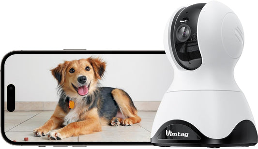 VIMTAG 2.5K Pan/Tilt Cameras for Home Security, Wired Indoor Camera for Pet/Dog/Cat/Baby/Nanny with Phone App, Motion Tracking, Night Vision, 2-Way Audio, AI Detection, 5GHz/2.4GHz WiFi, Works w/Alexa