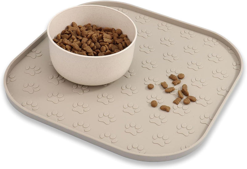 Pet Feeding Mat, Waterproof Anti-Slip Placemats for Dog Cat Bowl Silicone Pet Food Mat, Raised Edge Prevent Spills on Fl