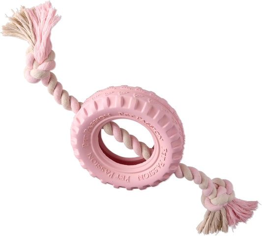 Pet Passion Natural Rubber Tire and Organic Cotton Rope Pull and Chew Dog Toy for All Pet Breeds