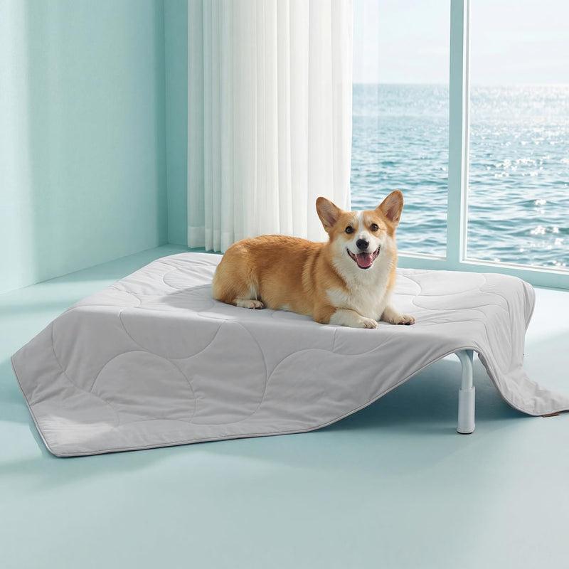 ZOMISIA Premium Cooling Blanket for Large Dogs - Q-MAX>0.5 Breathable Washable Dog Cooling Mat, Travel Soft Pet Summer Essentials, Grey, 40
