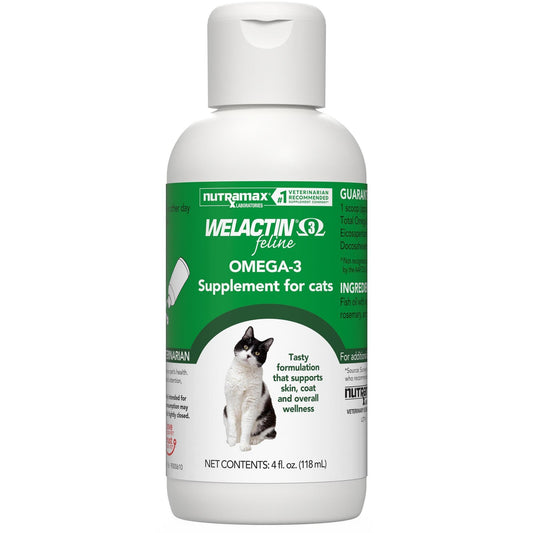 Nutramax Welactin Omega 3 Fish Oil for Cats, Skin and Coat Health Supplement, Plus Kidney, Brain, and Vision Support, Premium Omega 3 Fatty Acids EPA and DHA, 4 Ounce Liquid