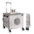 Collapsible Cat & Small Dog Carrier with Wheels, Pet Travel Trolley Crate Lightweight Waterproof Portable Foldable Stroller for Kittens & Puppies (Pale Gray,L)